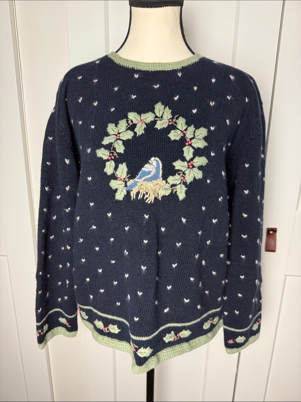 Vintage Christopher & Banks Hand Embroidered winter Season knit crewneck sweater